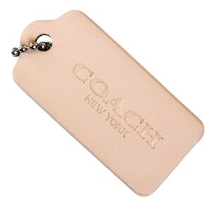 🍦 1.75" Coach Buff Nude Beige Leather Nickel Hangtag Bag Fob Charm Keychain
